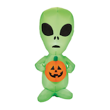 Gemmy Alien & Jack-O'-Lantern Pumpkin LED Light-Up Airblown Inflatable, Self Inflating Outdoor Decoration for Halloween, Green, 3.5-ft Front_Flat