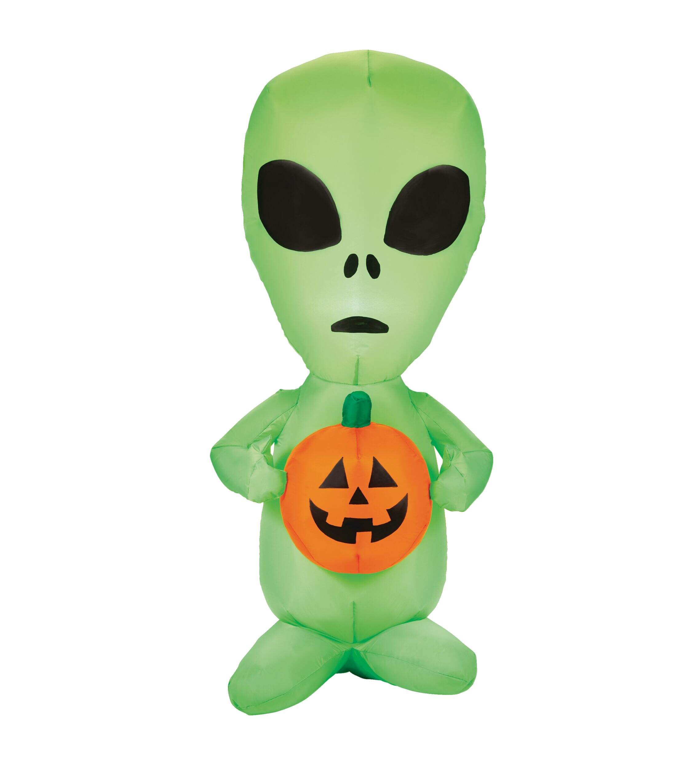 Gemmy Alien & Jack-O'-Lantern Pumpkin LED Light-Up Airblown Inflatable, Self Inflating Outdoor Decoration for Halloween, Green, 3.5-ft Front_Flat