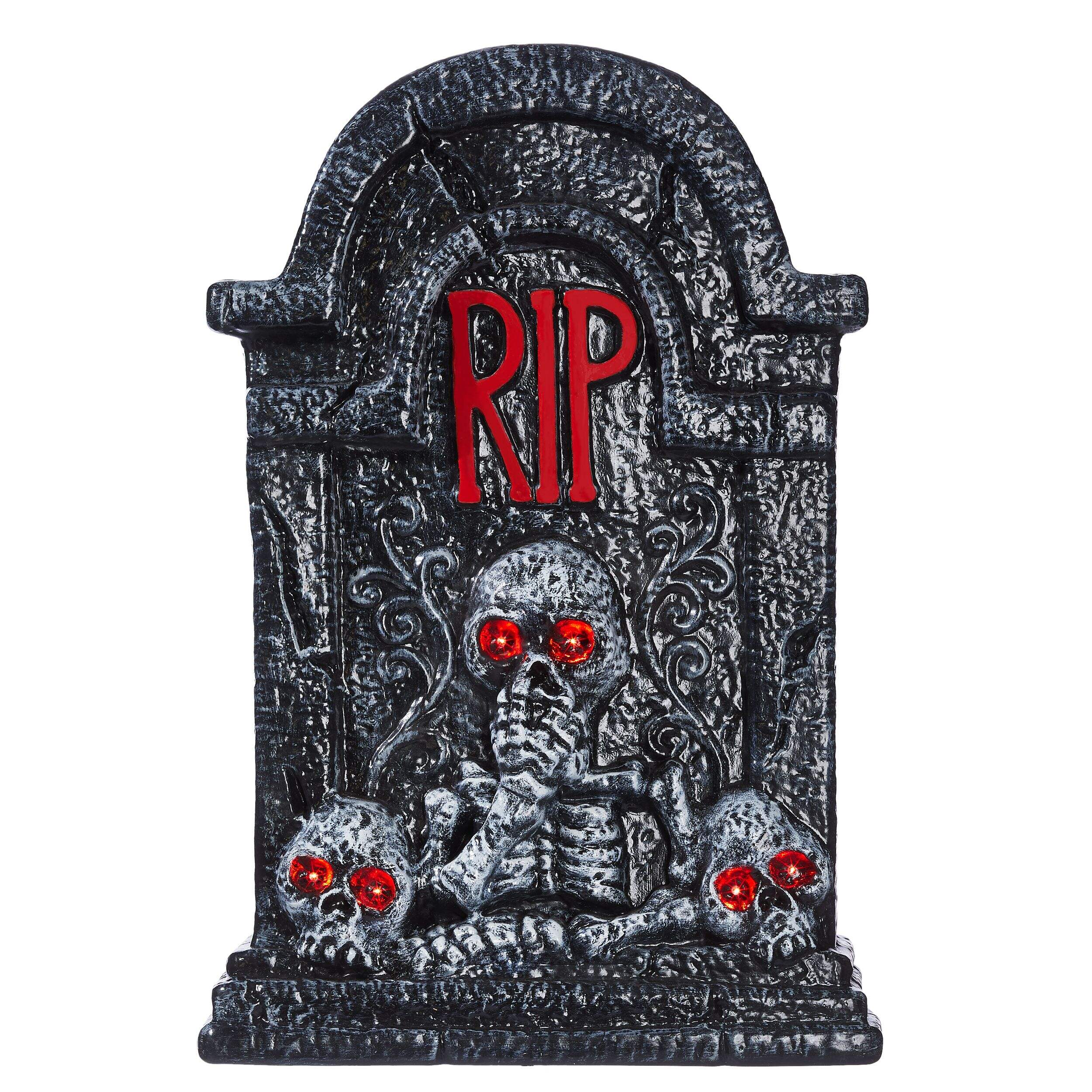 For Living Tombstone with LED Lights, Spooky Outdoor Halloween Décorations, Black, 24-in Front_Flat