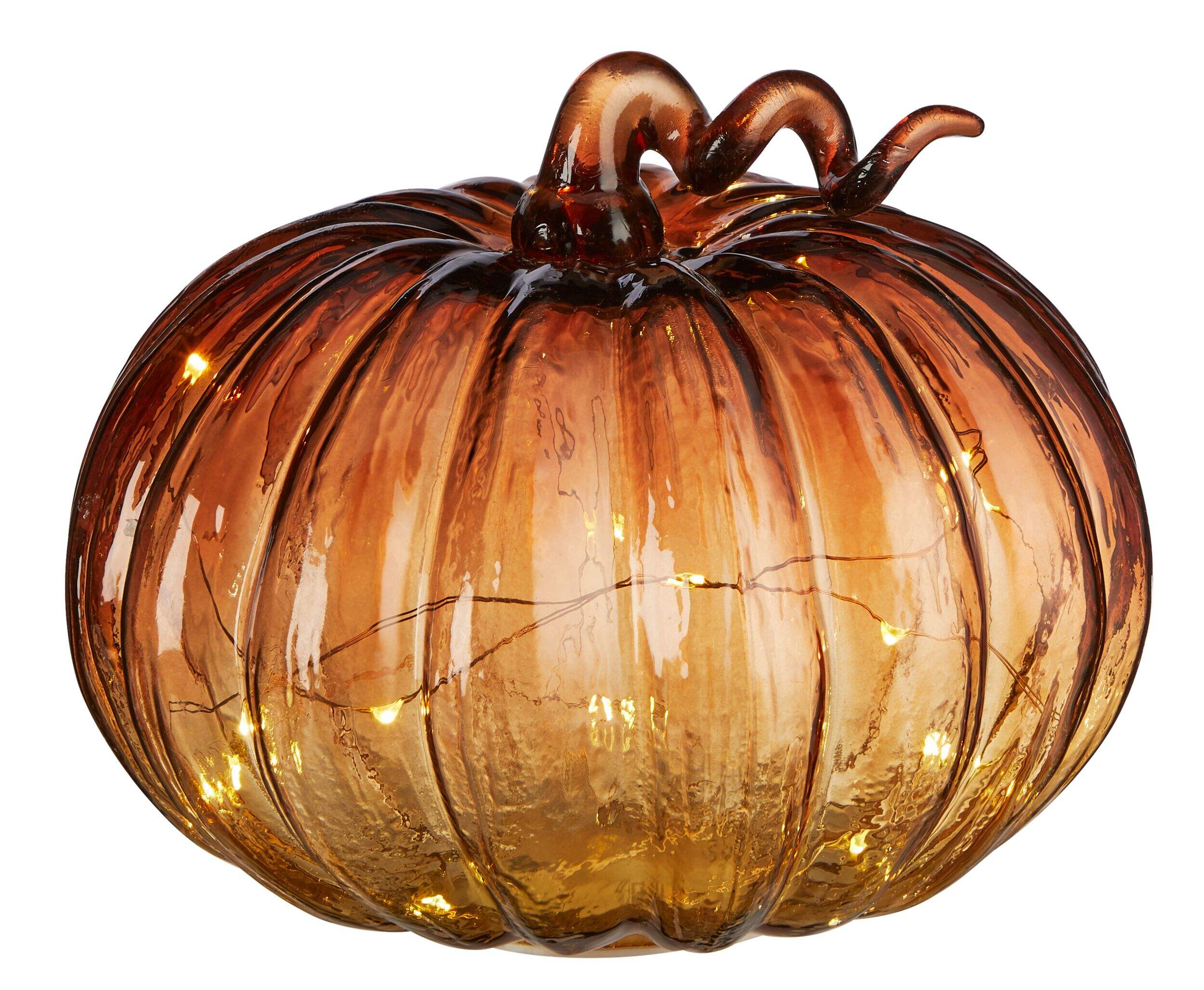 CANVAS Glass Pumpkin with LED Lights, Orange, 8.5-in, Indoor Decoration for Fall Front_Elevated