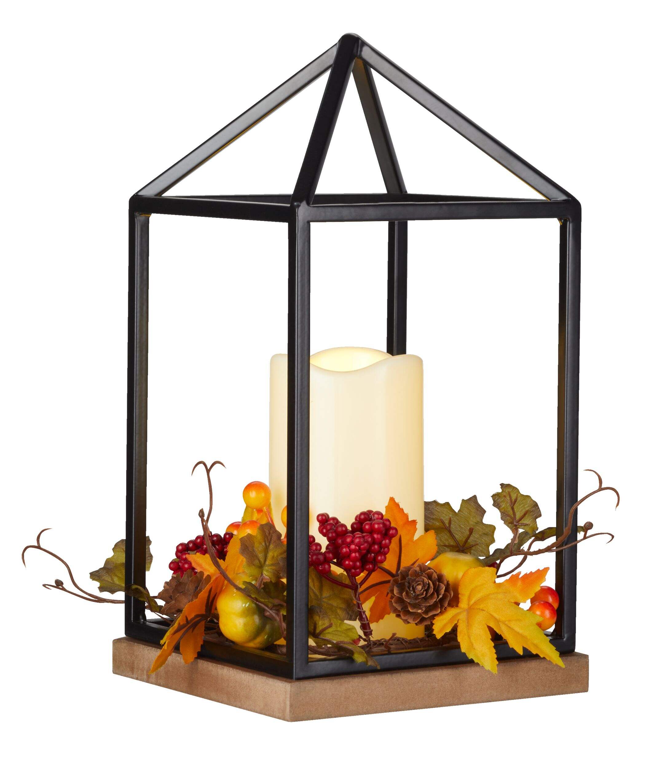 CANVAS Harvest Lantern with LED Light, Black, 12.5-in, Indoor Decoration for Fall Front_Three_Fourths_Angled_Right
