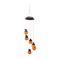 For Living Jack-O'-Lantern LED Hanging Solar Light Pumpkin Windchime with Auto Timer, Orange, 2.5-ft, Indoor/Outdoor Decoration for Halloween Front_Elevated