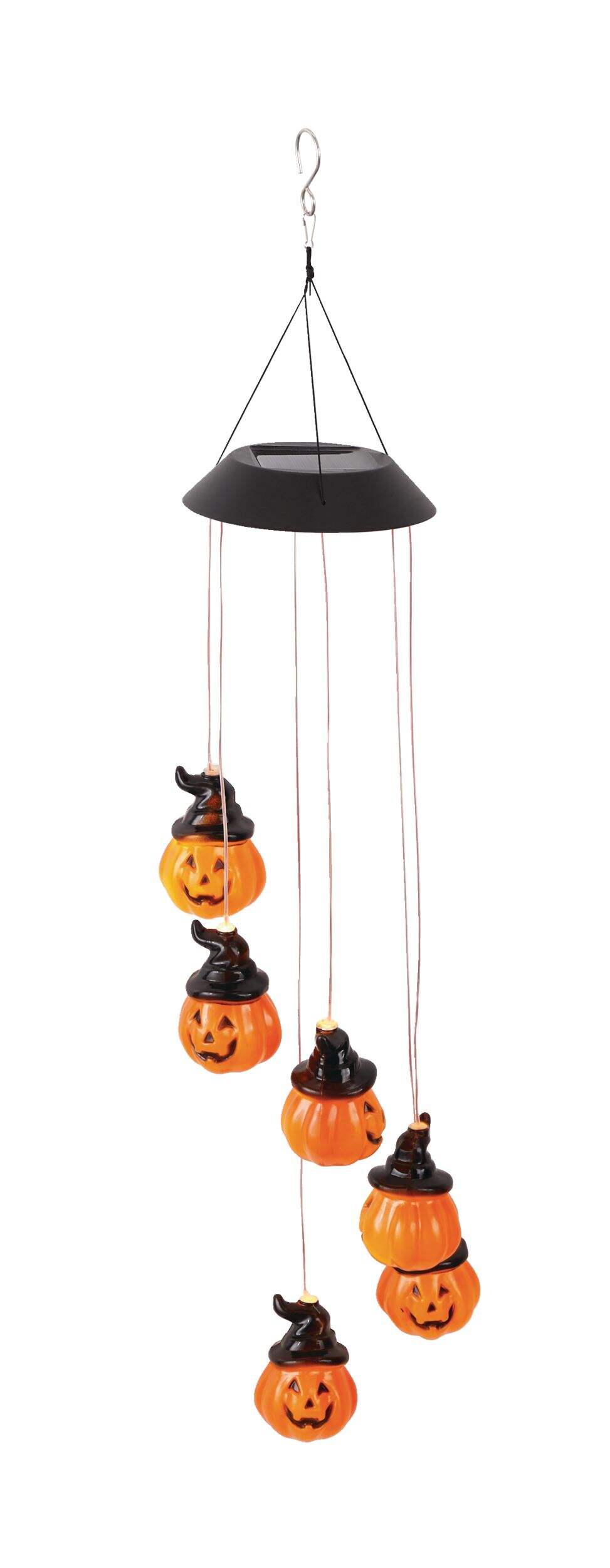 For Living Jack-O'-Lantern LED Hanging Solar Light Pumpkin Windchime with Auto Timer, Orange, 2.5-ft, Indoor/Outdoor Decoration for Halloween Front_Elevated