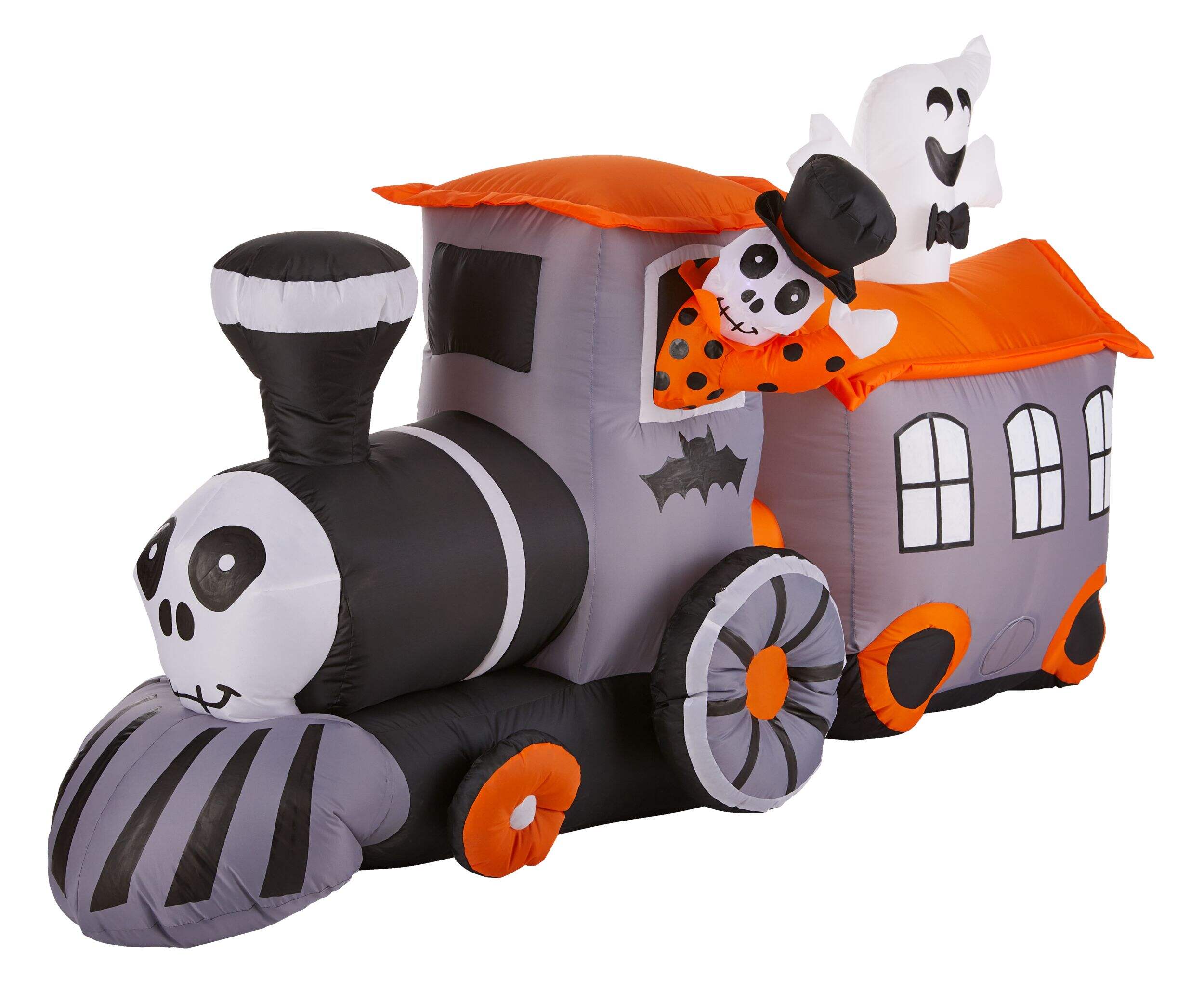 Gemmy Ghost & Skeleton Conductor LED Light-Up Airblown Inflatable Train, 6-ft Front_Three_Fourths_Angled_Left
