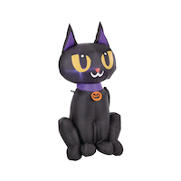 Gemmy Cat LED Light-Up Airblown Inflatable with Stakes, Black, 3.5-ft, Self Inflating Outdoor Decoration for Halloween Front_Angled_Right