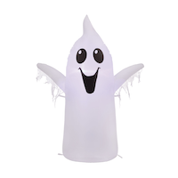 Gemmy Ghost LED Light-Up Airblown Happy Inflatable with Stakes, Self Inflating Outdoor Decoration for Halloween, White, 3.5-ft Front_Flat
