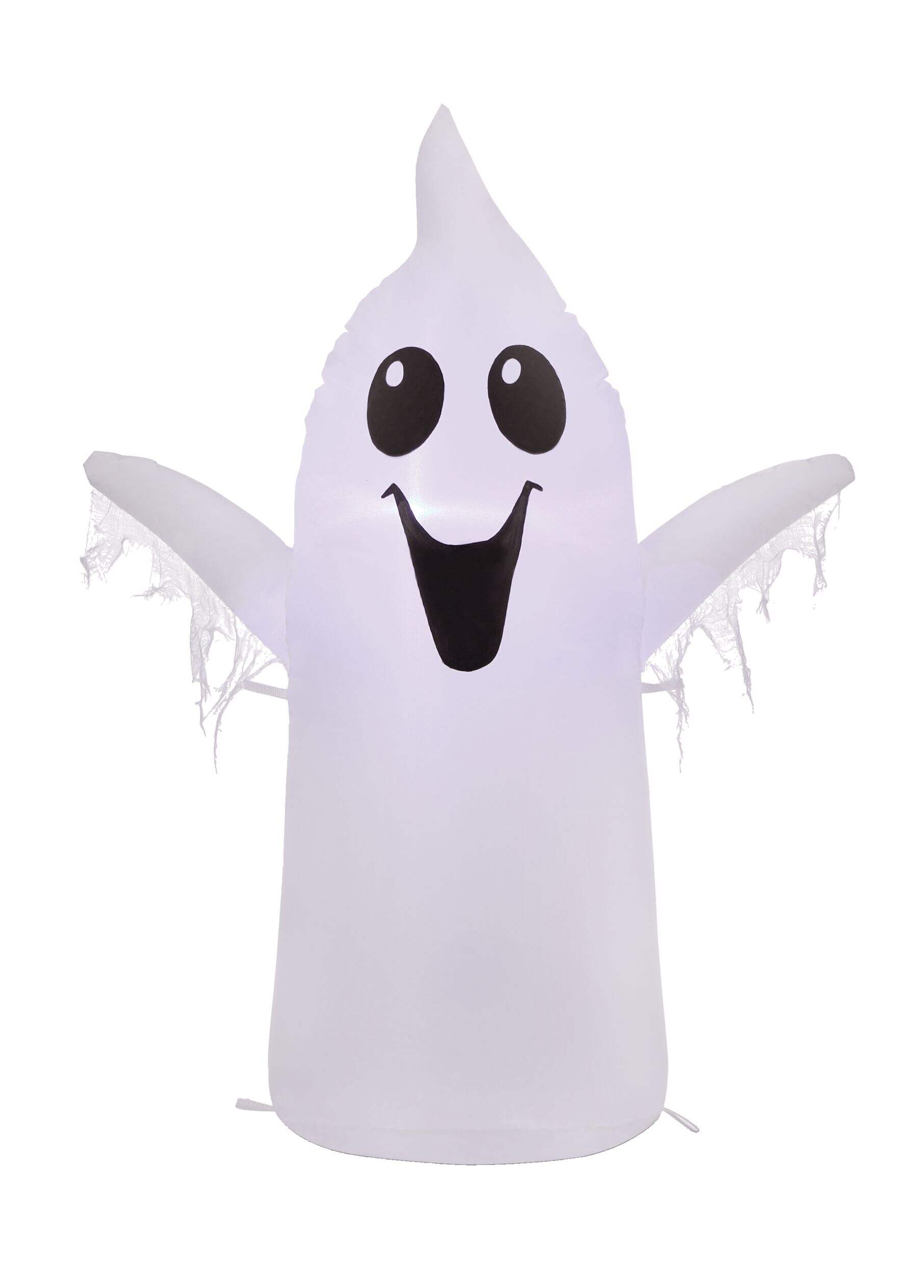 Gemmy Ghost LED Light-Up Airblown Happy Inflatable with Stakes, Self Inflating Outdoor Decoration for Halloween, White, 3.5-ft Front_Flat
