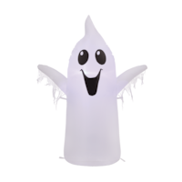 Gemmy Ghost LED Light-Up Airblown Happy Inflatable with Stakes, Self Inflating Outdoor Decoration for Halloween, White, 3.5-ft