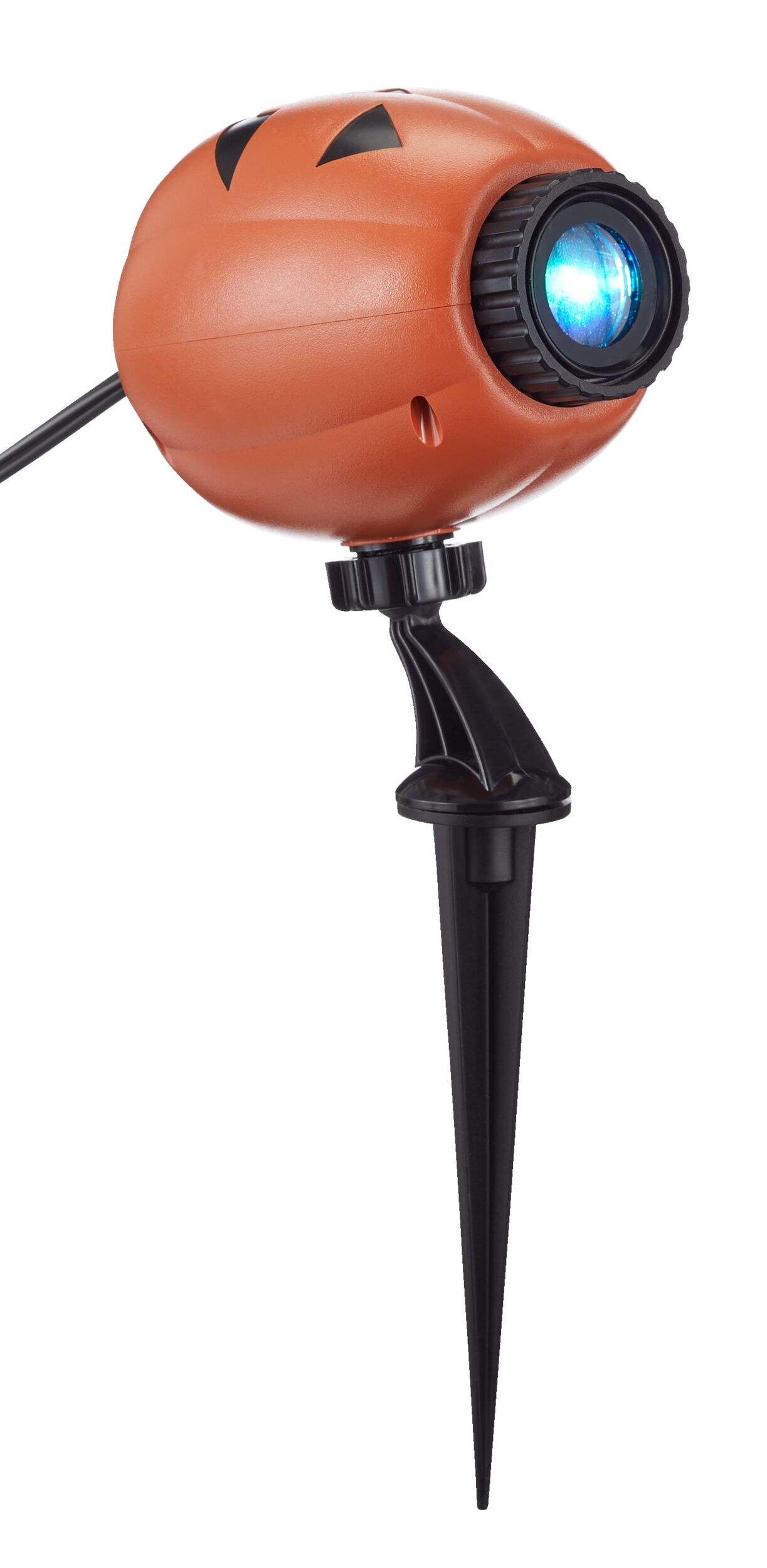 Gemmy Spinning & Static Eyeball Projection with Stakes, Blue/Orange, 4-in, 10-ft Projection Length Outdoor Decoration for Halloween Front_Three_Fourths_Angled_Right