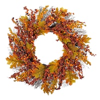 CANVAS Harvest Wreath  with Berries & Leaves, Orange, 22-in, Indoor/Outdoor Decoration for Fall