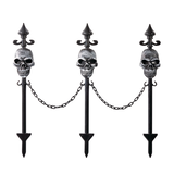 Piquets de pelouse crâne avec chaine For Living, gris, 27 po, paq. 3, décorations extérieures pour l'Halloween Front_Flat