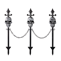 For Living Skull Chain Yard Stakes, Grey, 27-in, 3-pk, Outdoor Decoration for Halloween Front_Flat