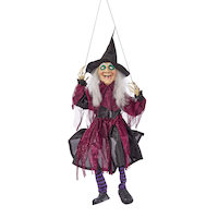 For Living Witch Animated LED Light-Up Hanging Swing with Batteries, Black/Purple, 39-in, Sound & Light Activated Indoor/Outdoor Decoration for Halloween Front_Flat