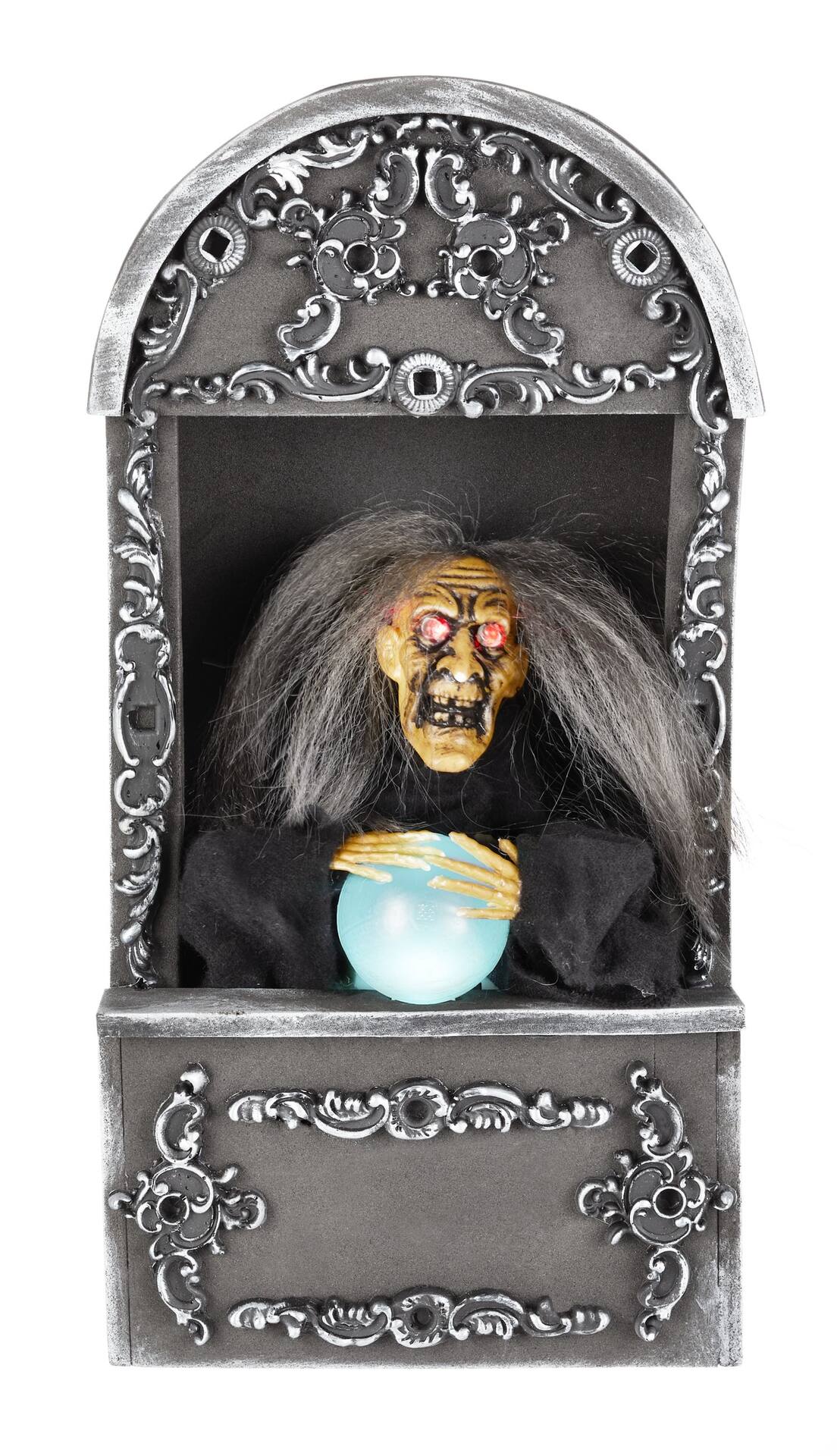 For Living Fortune Teller Animated LED Light-Up Character with Batteries,  Grey, 15-in, Sound & Light Activated Indoor/Outdoor Decoration for Halloween