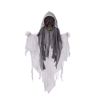 For Living Grim Reaper Animated LED Light-Up Hanging Character with Batteries, Black/White, 4-ft, Sound & Light Activated Indoor/Outdoor Decoration for Halloween Front_Flat