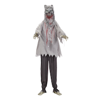 For Living Wolf Animated LED Light-Up Hanging Character with Batteries, Grey, 6-ft, Sound & Light Activated Indoor/Outdoor Decoration for Halloween Front_Flat