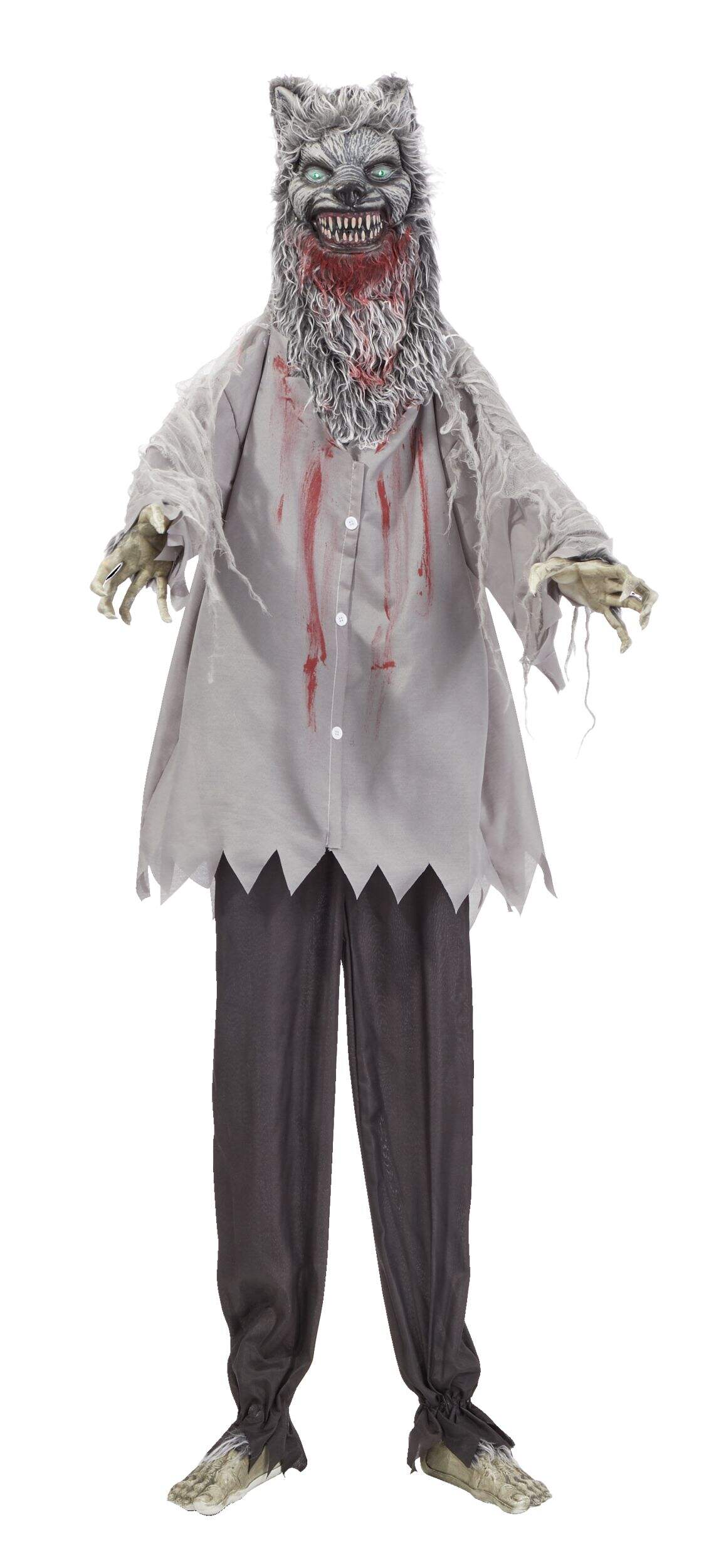 Loup suspendu animé For Living avec piles, lumière à DEL, gris, 6 pi, décoration intérieure/extérieure activée par le son et la lumière pour l'Halloween Front_Flat