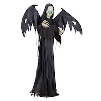 For Living Grim Reaper Animated LED Light-Up Standing Character, Black, 6-ft (1.82 m), Sound & Light Activated Indoor/Outdoor Decoration for Halloween Front_Three_Fourths_Angled_Right