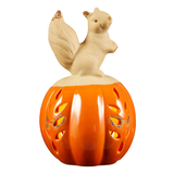 CANVAS Squirrel LED Light-Up Ceramic Pumpkin with Batteries, Orange/White, 7.5-in, Indoor Decoration for Fall Front_Flat