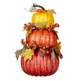 CANVAS Three Stacked Pumpkins with Berry & Leaves, Orange, 15-in, Indoor Decoration for Fall Front_Flat