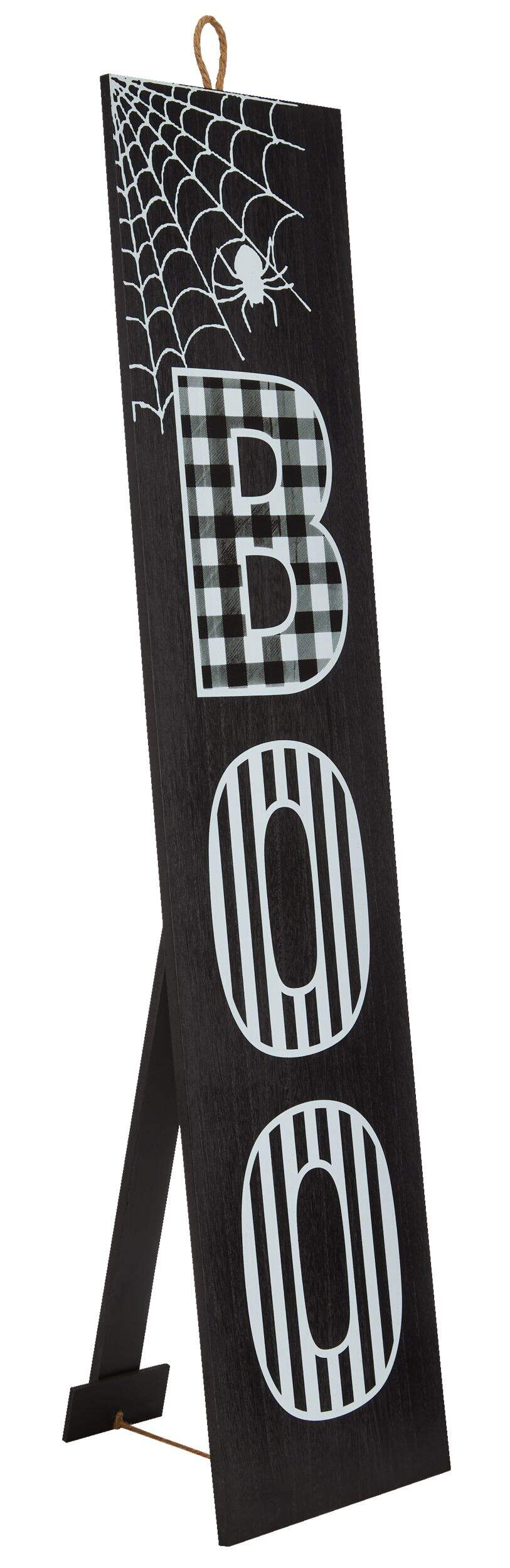For Living "Boo" Porch Sign Black/White, 3-ft, Indoor/Outdoor Decoration for Halloween Front_Angled_Right