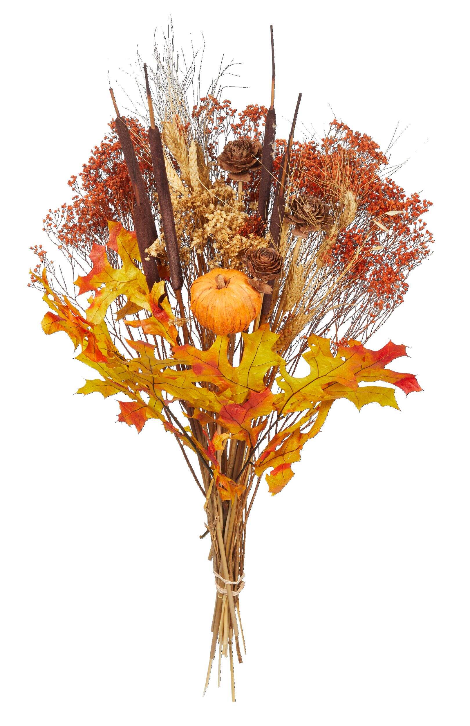 Mixed Dried Flowers Harvest Bouquet, Orange, 3-ft, Indoor/Outdoor Decoration for Fall Front_Elevated