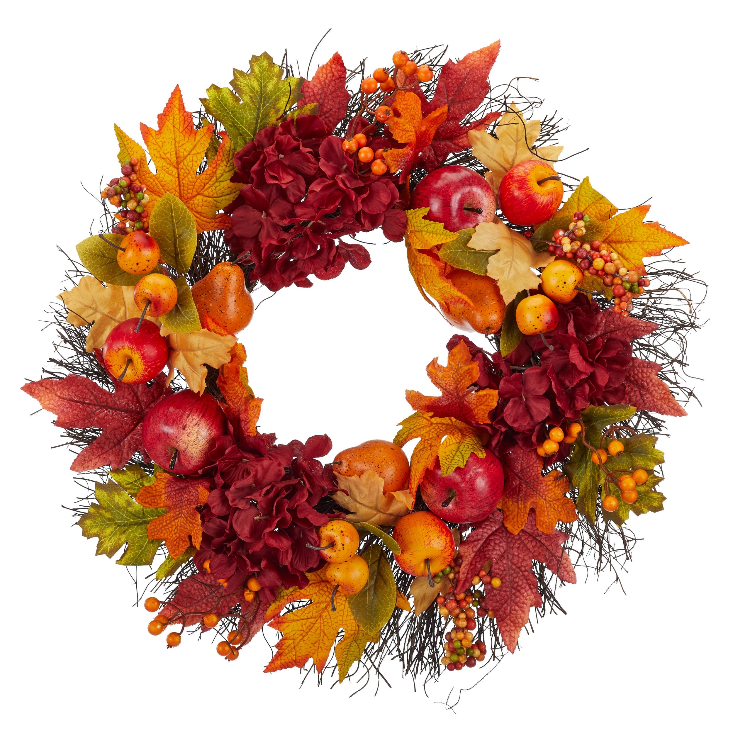 CANVAS Harvest Wreath With Leaves Fruits Multi Coloured 22 in 