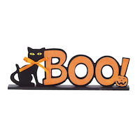 Affiche en bois scintillante chat noir Boo For Living, orange, 15 3/4 po, décoration d'intérieur pour l'Halloween
