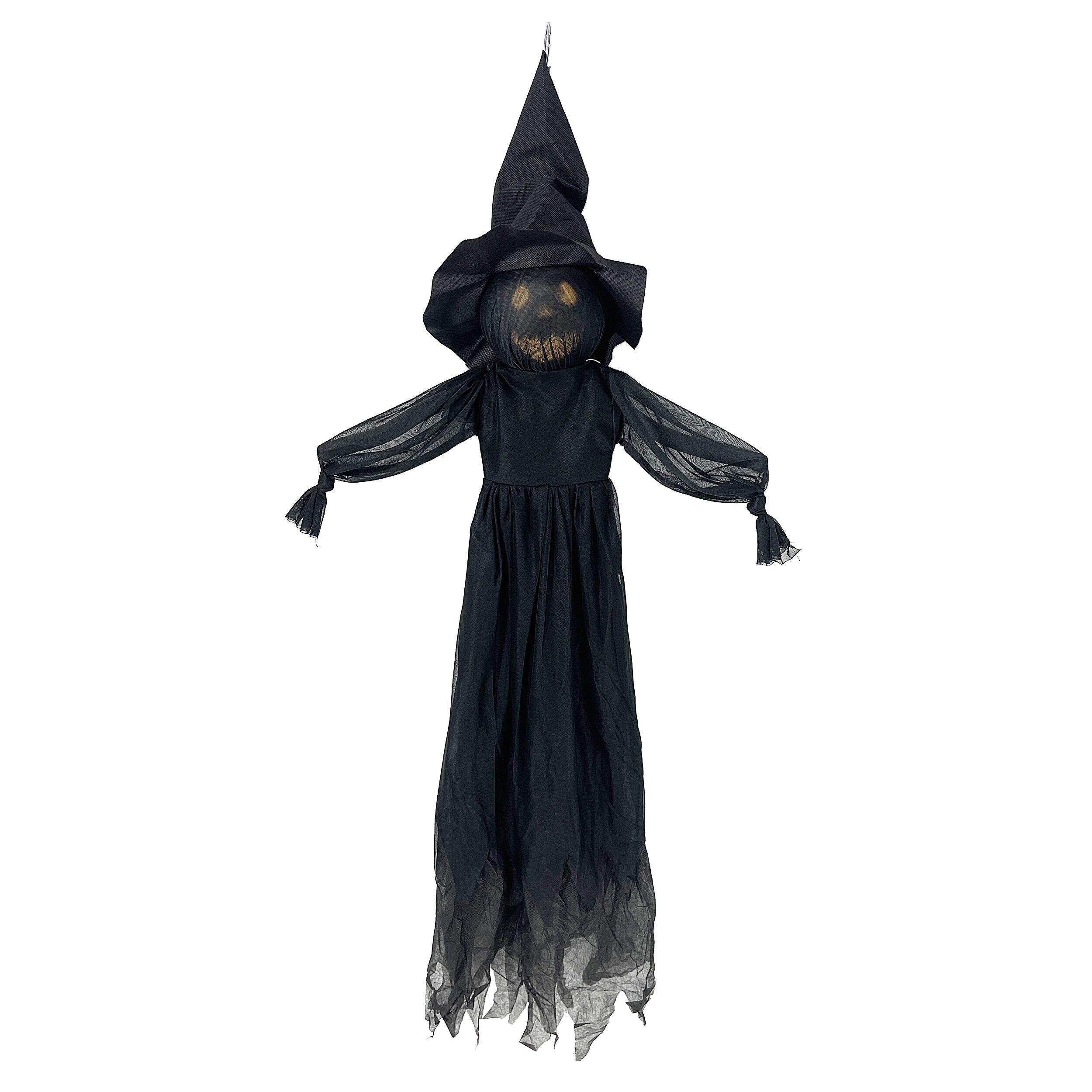 For Living Black Talking Witch with LED Face Halloween Decoration, 51-in Front_Flat