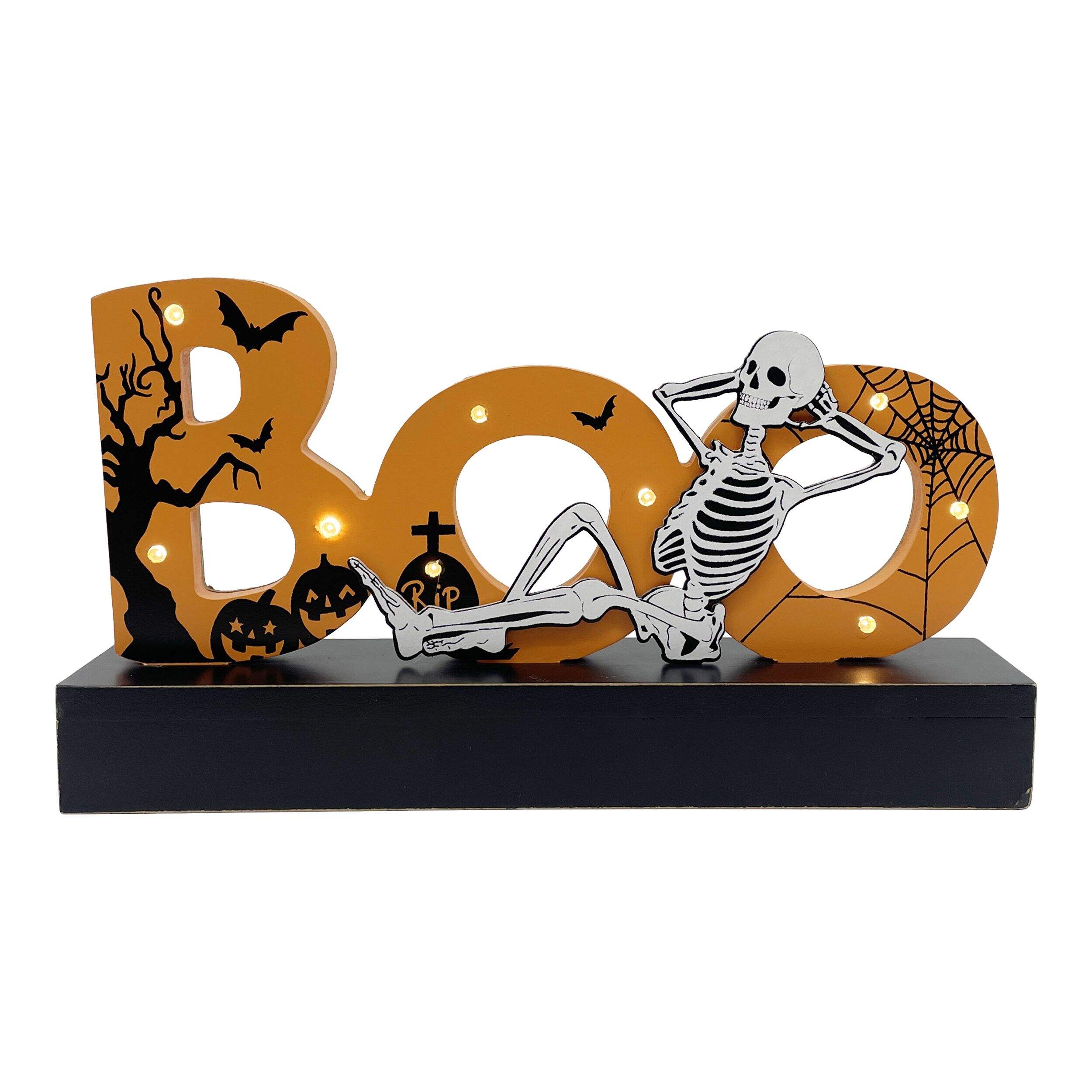 For Living Light-Up Orange BOO Table Sign, 10-in Front_Flat