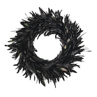 For Living Black Feather Wreath, 24-in Front_Flat