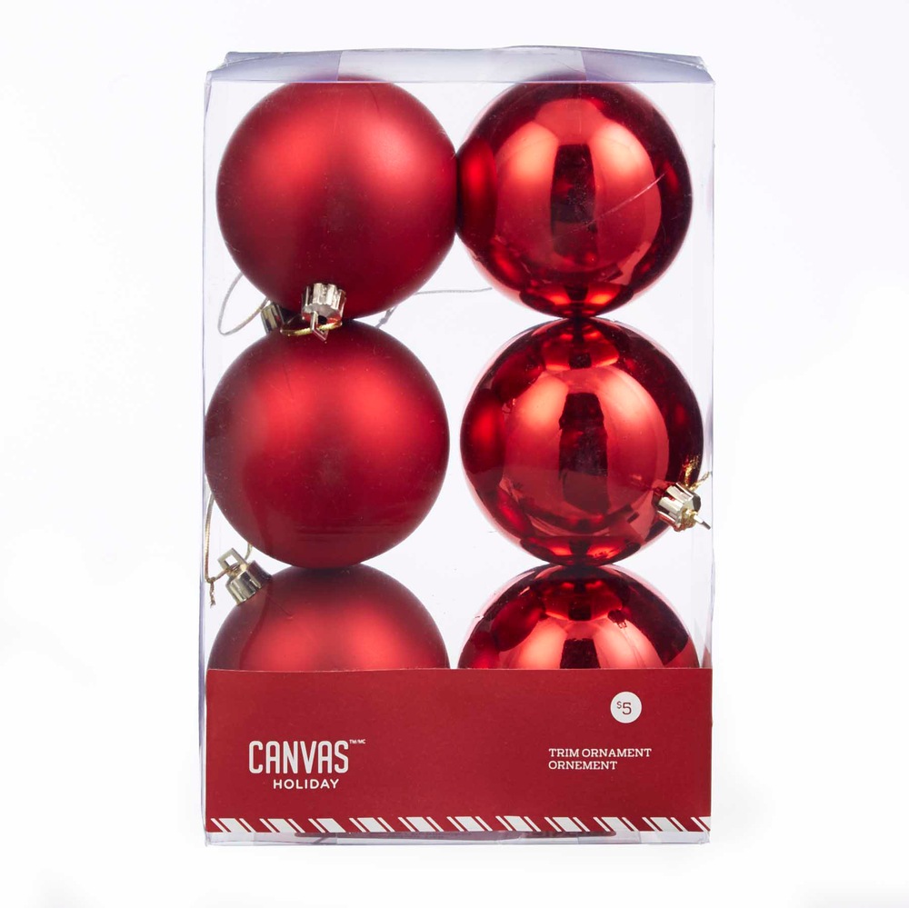 CANVAS Red Ball Ornaments, Assorted 6pk Canadian Tire