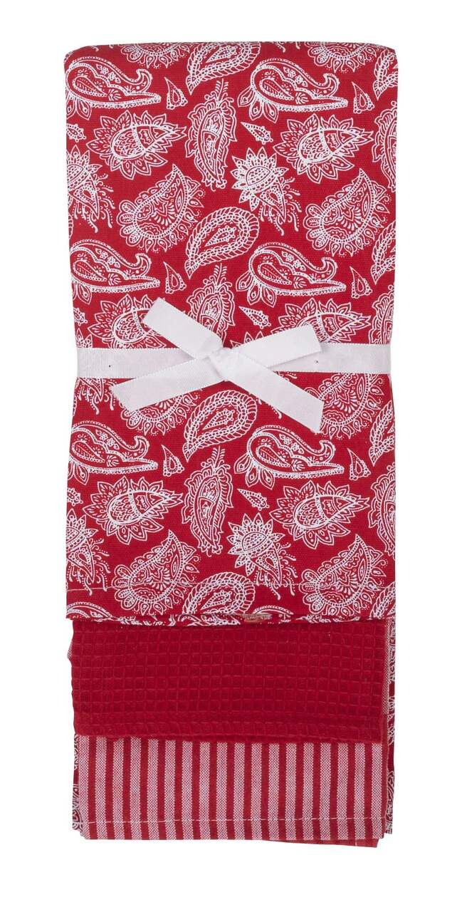 Sticky Toffee Cotton Terry Kitchen Dish Towel, Red, 4 Pack, 28 in x 16 in