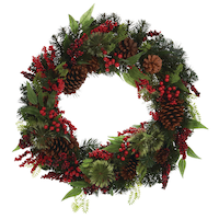 Couronne de Noël artificielle en cachemire For Living avec baies et pommes de pin, 30 po Front_Flat