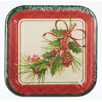 Assiettes carrées à motif de houx, paq. 10 Overhead_Flat