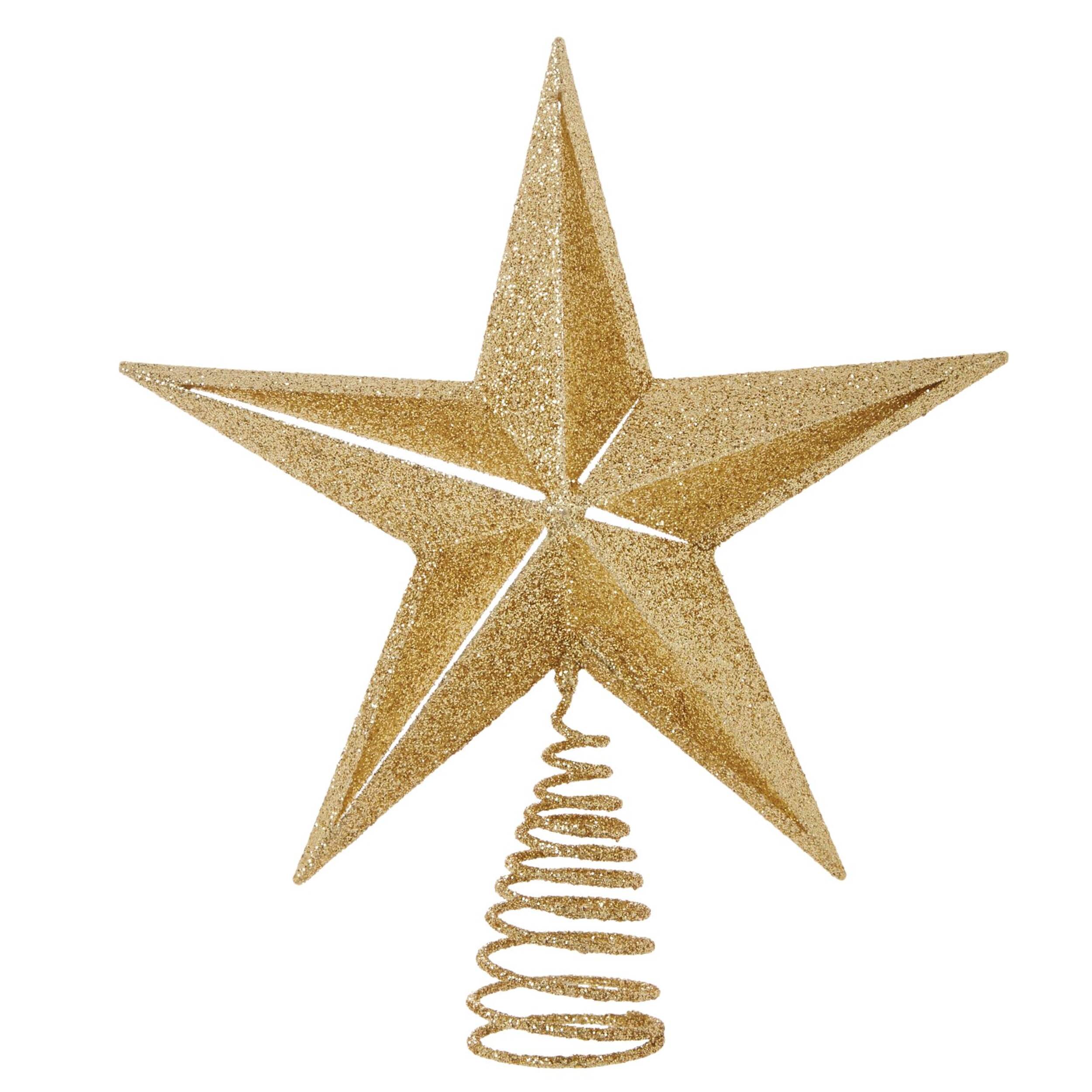For Living Christmas Glittering Decoration Star Tree Topper, Gold, 12-in Front_Flat