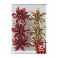 CANVAS Red Collection Poinsettia Clip Christmas Ornament Set, Assorted,1 1/2-in, 6-pc Front_Flat