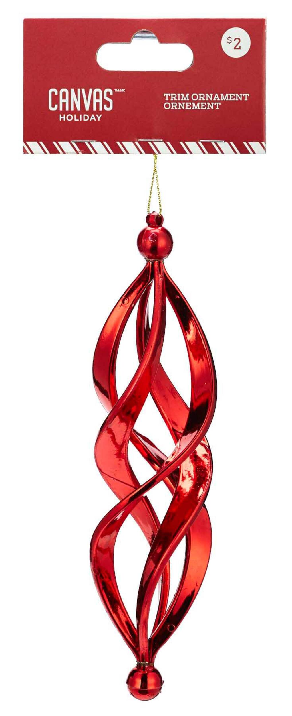 CANVAS Red Swirl Drop Ornament, 7-in Front_Flat