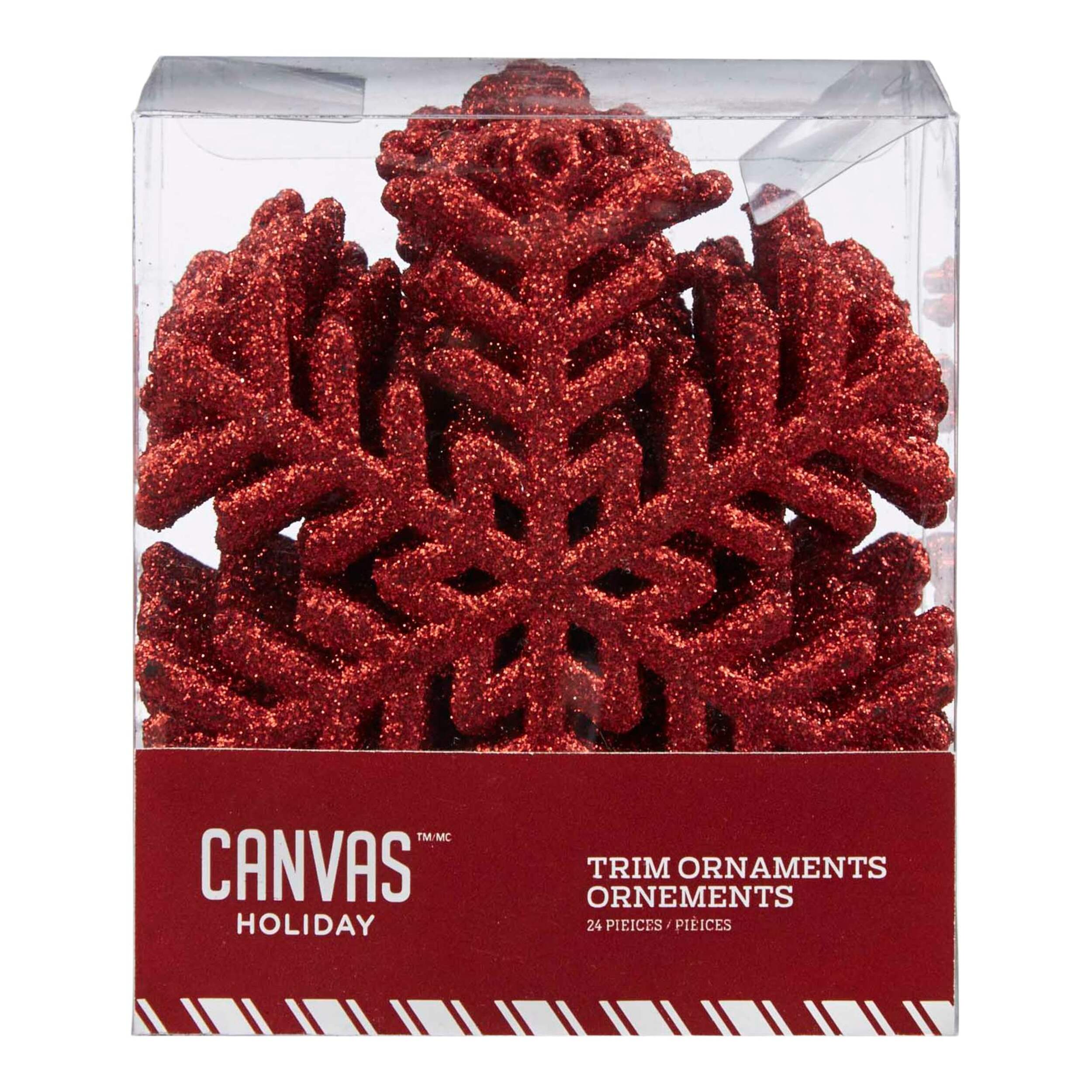 CANVAS Red Collection Decoration Snowflake Christmas Ornament Set, 100-mm, 24-pk Front_Elevated