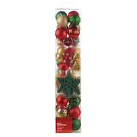 For Living Trim Shatterproof Red Nordic Christmas Ornament Set, Assorted Style, 52-pk Front_Flat
