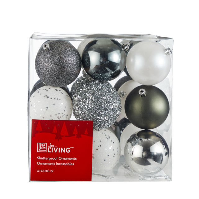 For Living Shatterproof Ball Christmas Ornament Set, Assorted Metallic