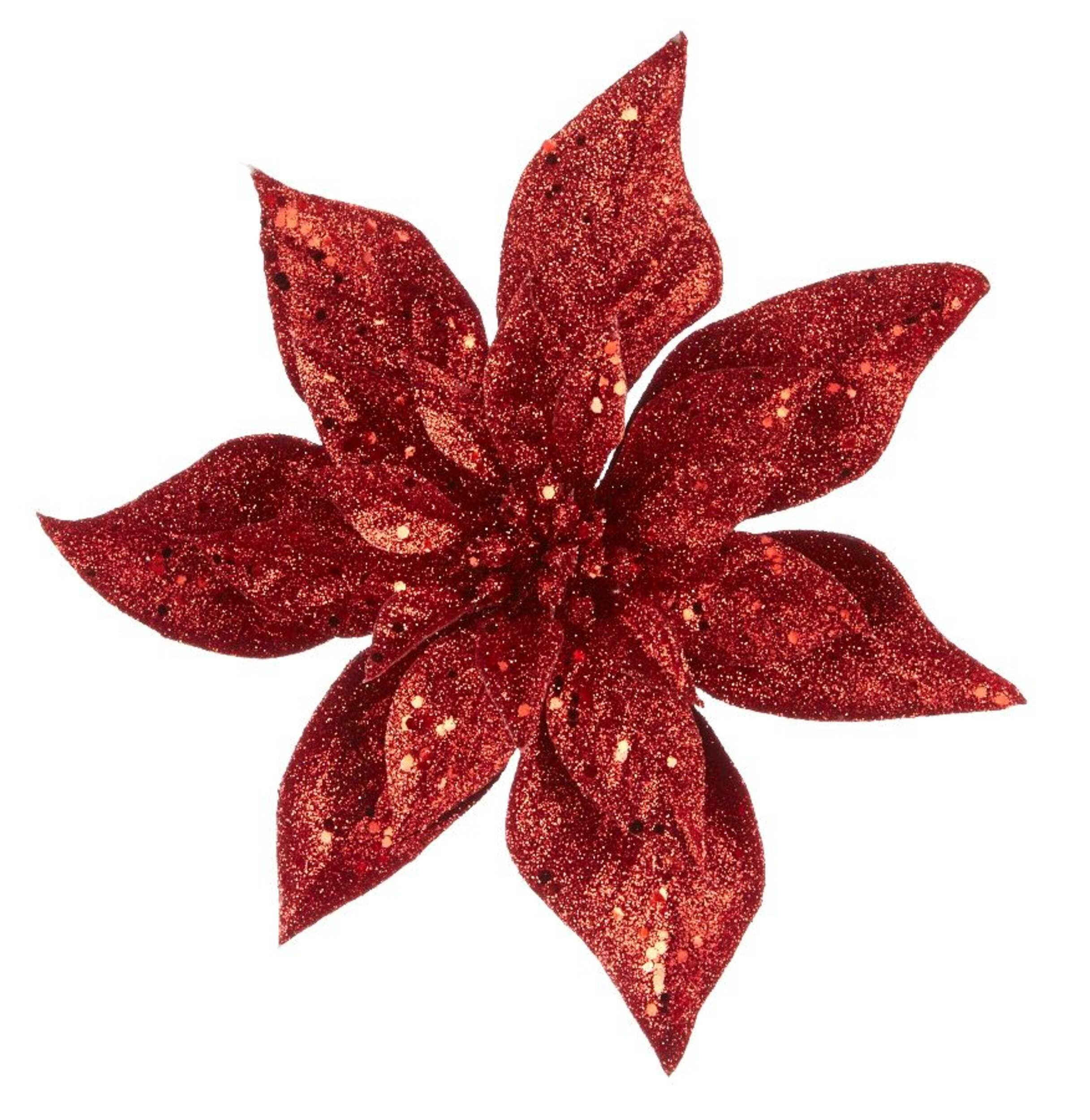 CANVAS Red Collection Glittering Decoration Poinsettia Clip Christmas Ornament, 230-mm Front_Flat
