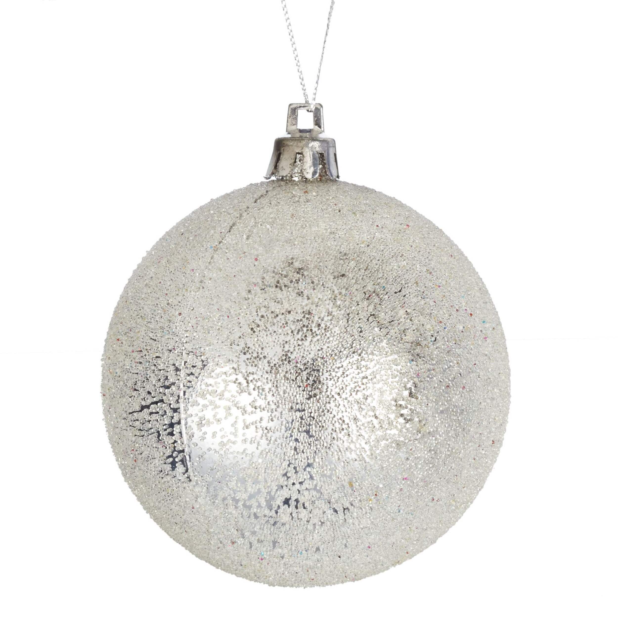 CANVAS Silver Sugared Shiny Ball Ornament, 80-mm Front_Flat