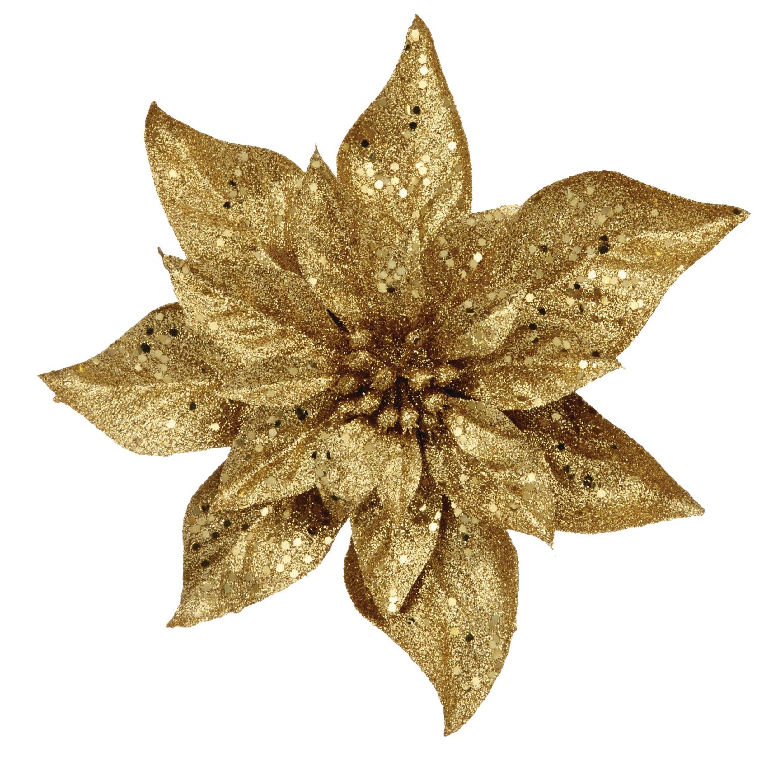 CANVAS Gold Collection Glittering Decoration Poinsettia with Clip Christmas Ornament, 9-in Front_Flat