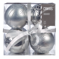 CANVAS Silver Collection Glittering Decoration Accent Ball Christmas Ornament Set, 70-mm, 8-pk Front_Elevated