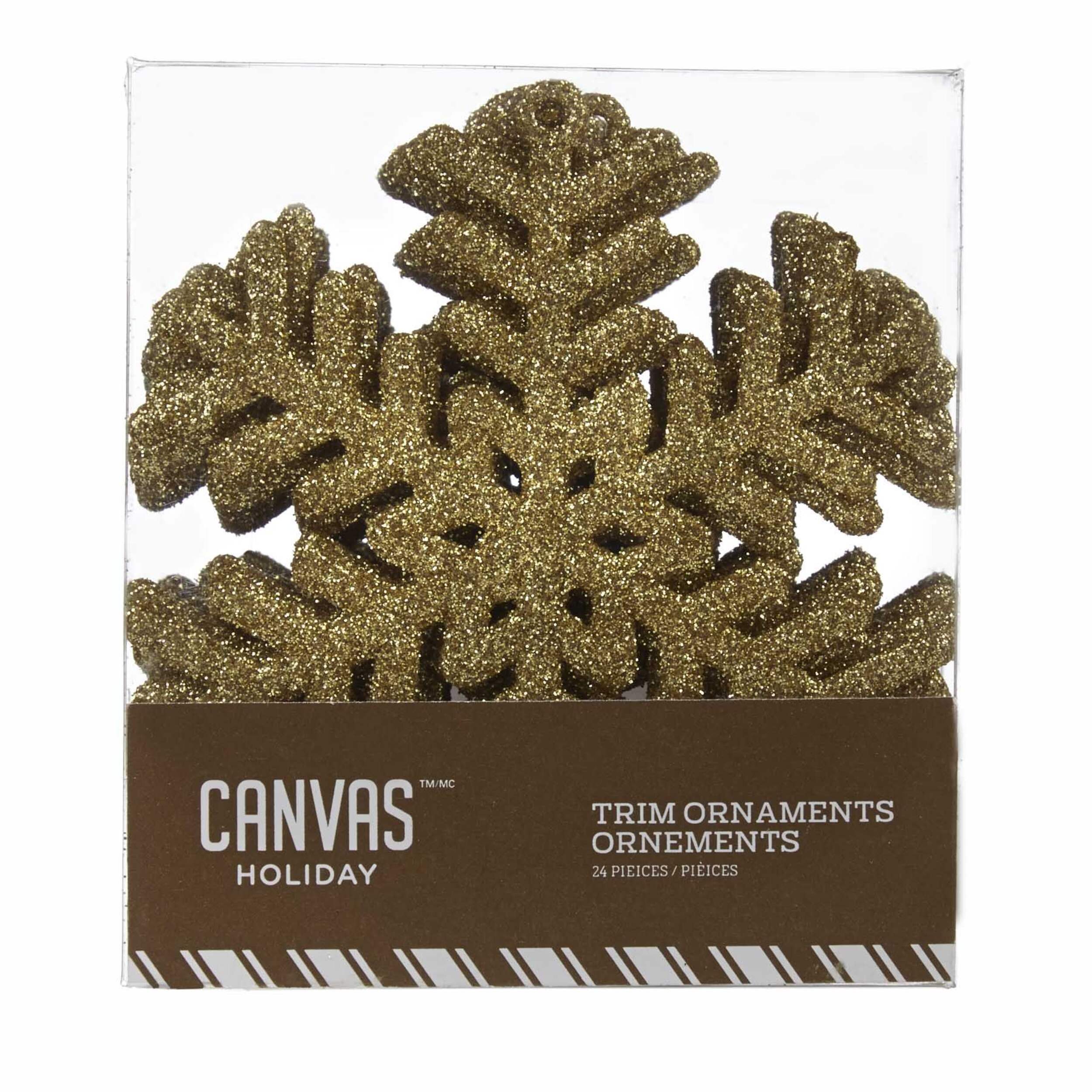 CANVAS Collection Or - Décoration de Noël flocon de neige scintillant, 3-1/2 po, 24 pcs Front_Flat