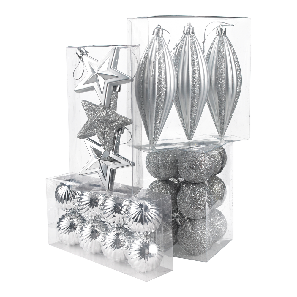 For Living Shatterproof Decoration Silver Christmas Ornament Set