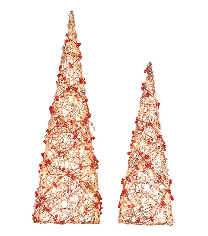 NOMA Tabletop PreLit Rattan and Berry Christmas Trees, 2pk Canadian