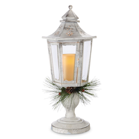 For Living Christmas Decoration Lantern with Battery Operated LED Candle, Cream, 17-in Front_Flat