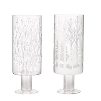 Glass Hurricane Forest Candle Holder for Christmas, White, 12.8-in each